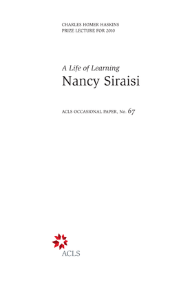 A Life of Learning Nancy Siraisi