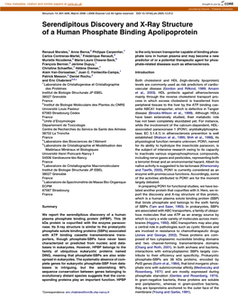 Serendipitous Discovery and X-Ray Structure of a Human Phosphate Binding Apolipoprotein