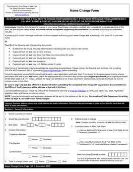 Name Change Form Division of Professional Licensing Services