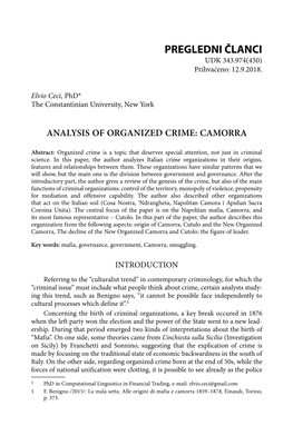 Analysis of Organized Crime: Camorra