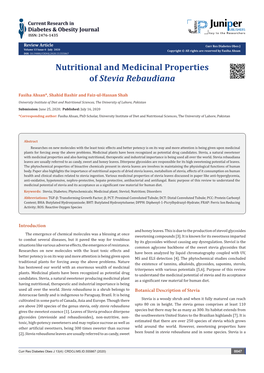 Nutritional and Medicinal Properties of Stevia Rebaudiana