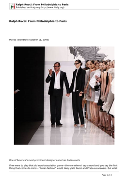 Ralph Rucci: from Philadelphia to Paris Published on Iitaly.Org (