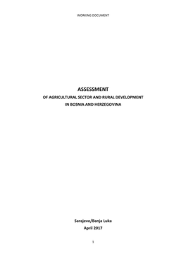 Assessment of Agricultural Sector and Rural Development in Bosnia and Herzegovina