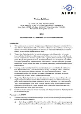 Working Guidelines Q238 Second Medical Use and Other Second