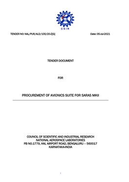 Procurement of Avionics Suite for Saras Mkii ______
