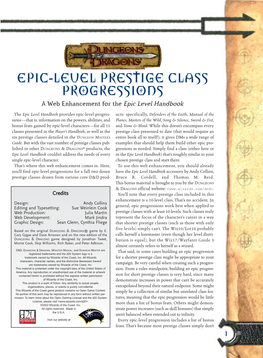 Epic-Level Prestige Class Progressions a Web Enhancement for the Epic Level Handbook