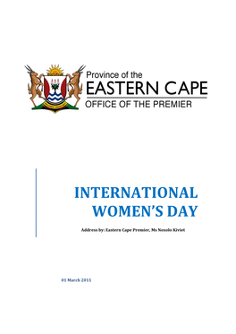 International Women's Day Speech Addressed by Premier Noxolo Kiviet