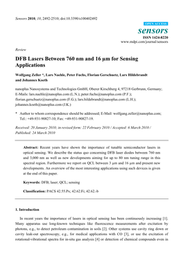 DFB Lasers Between 760 Nm and 16 Μm for Sensing Applications