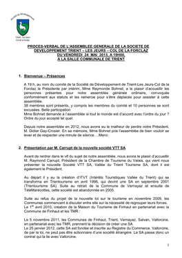 1 Proces-Verbal De L'assemblee Generale De La