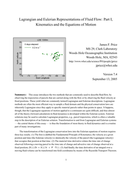 Lagrangian and Eulerian Representations of Fluid Flow: Part I, Kinematics and the Equations of Motion