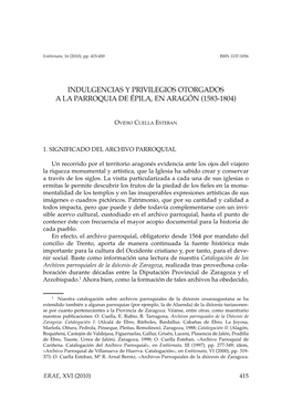 Indulgencias Y Privilegios Otorgados a La Parroquia De Épila, En Aragón (1583-1804)