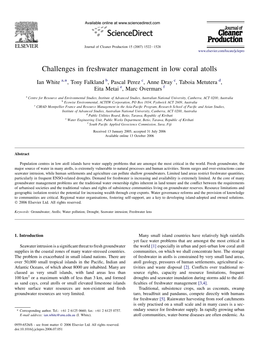 Challenges in Freshwater Management in Low Coral Atolls