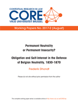 Obligation and Self-Interest in the Defence of Belgian Neutrality, 1830-1870