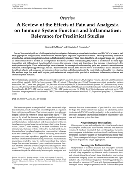 A Review of the Effects of Pain and Analgesia on Immune System Function and Inflammation: Relevance for Preclinical Studies