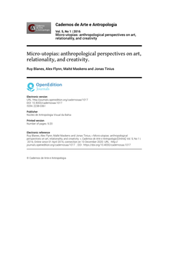 Anthropological Perspectives on Art, Relationality, and Creativity