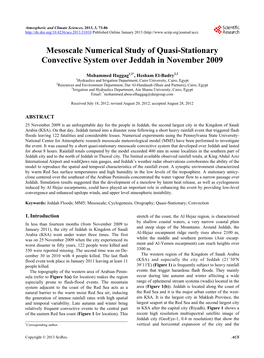 Mesoscale Numerical Study of Quasi-Stationary Convective System Over Jeddah in November 2009