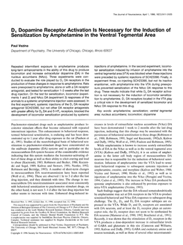 D, Dopamine Receptor Activation Is Necessary for the Induction of Sensitization by Amphetamine in the Ventral Tegmental Area