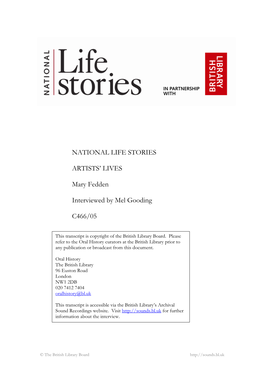 NATIONAL LIFE STORIES ARTISTS' LIVES Mary Fedden Interviewed by Mel Gooding C466/05