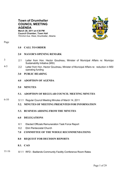 Town of Drumheller COUNCIL MEETING AGENDA March 28, 2011 at 4:30 PM Council Chamber, Town Hall 703-2Nd Ave