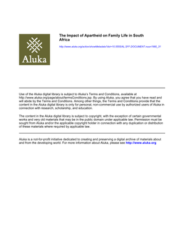 The Impact of Apartheid on Family Life in South Africa