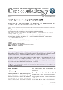 Turkish Guideline for Atopic Dermatitis 2018