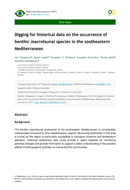 Digging for Historical Data on the Occurrence of Benthic Macrofaunal Species in the Southeastern Mediterranean