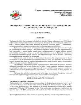 Housing Reconstruction and Retrofitting After the 2001 Kachchh, Gujarat Earthquake