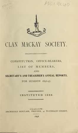 Constitution, Office-Bearers, List of Members, and Secretary's and Treasurer's Annual Reports