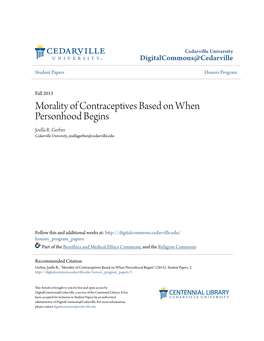 Morality of Contraceptives Based on When Personhood Begins Joella R