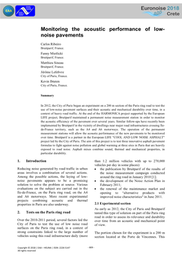 Monitoring the Acoustic Performance of Low- Noise Pavements