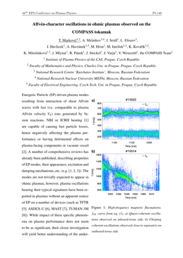 Alfvén-Character Oscillations in Ohmic Plasmas Observed on the COMPASS Tokamak