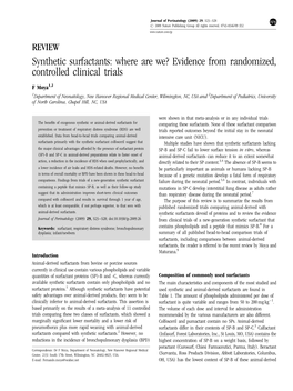 Synthetic Surfactants: Where Are We? Evidence from Randomized, Controlled Clinical Trials