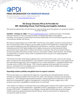 EG Group Chooses PDI As Its Provider for ERP, Marketing Cloud, Fuel Pricing and Logistics Solutions