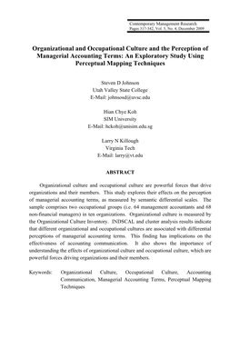 Organizational and Occupational Culture and the Perception of Managerial Accounting Terms: an Exploratory Study Using Perceptual Mapping Techniques