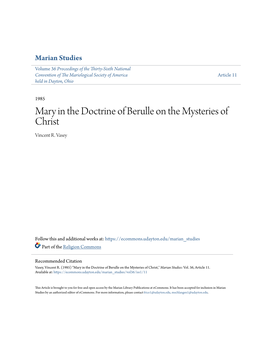 Mary in the Doctrine of Berulle on the Mysteries of Christ Vincent R