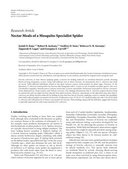 Nectar Meals of a Mosquito-Specialist Spider