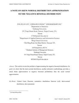 A Note on Skew-Normal Distribution Approximation to the Negative Binomal Distribution