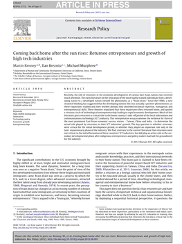 Coming Back Home After the Sun Rises: Returnee Entrepreneurs and Growth of High Tech Industries