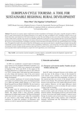 European Cycle Tourism: a Tool for Sustainable Regional Rural Development