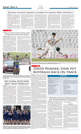 David Warner, Lyon Put Australia Back on Track