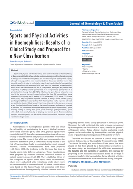 Sports and Physical Activities in Haemophiliacs: Results of a Clinical Study and Proposal for a New Classification