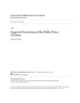 Suggested Limitations of the Public Policy Doctrine Charles B