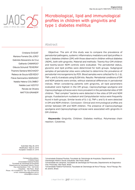 Microbiological, Lipid and Immunological Profiles in Children