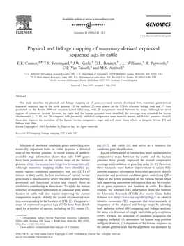 Physical and Linkage Mapping of Mammary-Derived Expressed Sequence Tags in Cattle