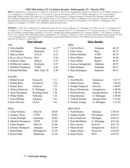 1994 30Th Indoor NCAA Indoor Results - Indianapolis, in - March, 1994 MEN:1