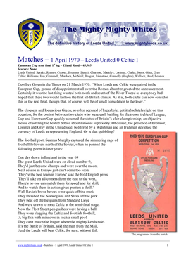 Matches – 1 April 1970 – Leeds United 0 Celtic 1