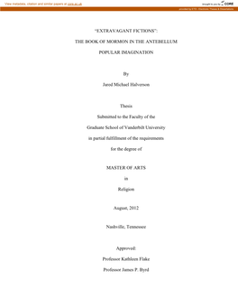 THE BOOK of MORMON in the ANTEBELLUM POPULAR IMAGINATION by Jared Michael Halverson Thesis Submitted