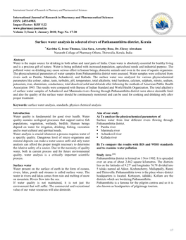 Surface Water Analysis in Selected Rivers of Pathanamthitta District, Kerala