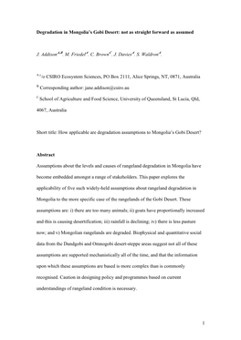 1 Degradation in Mongolia's Gobi Desert: Not As Straight Forward As