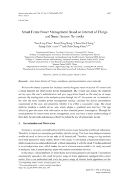 Smart Home Power Management Based on Internet of Things and Smart Sensor Networks